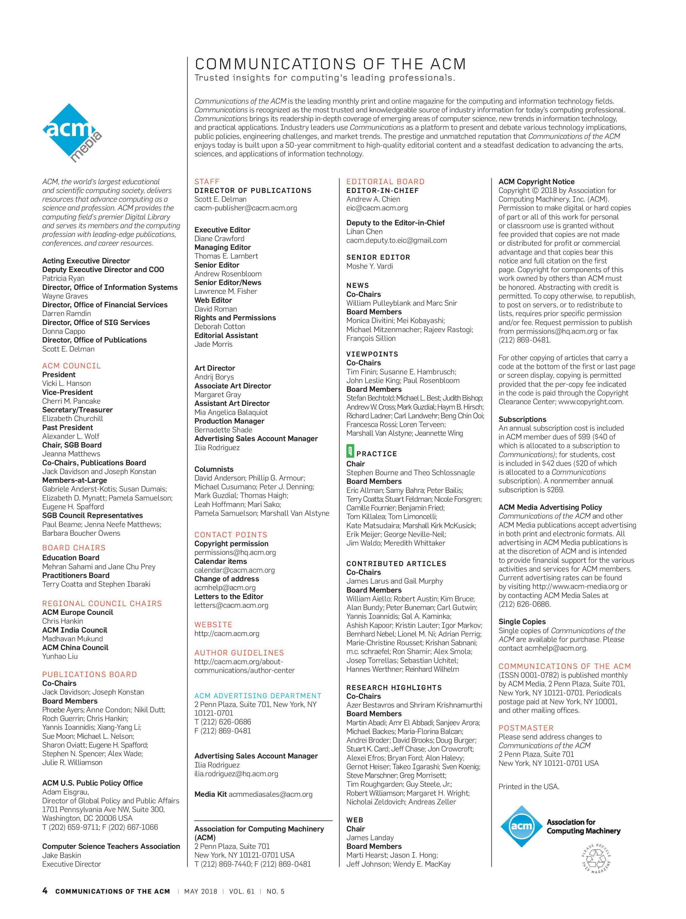 Communications Of The Acm May 2018 Page 4